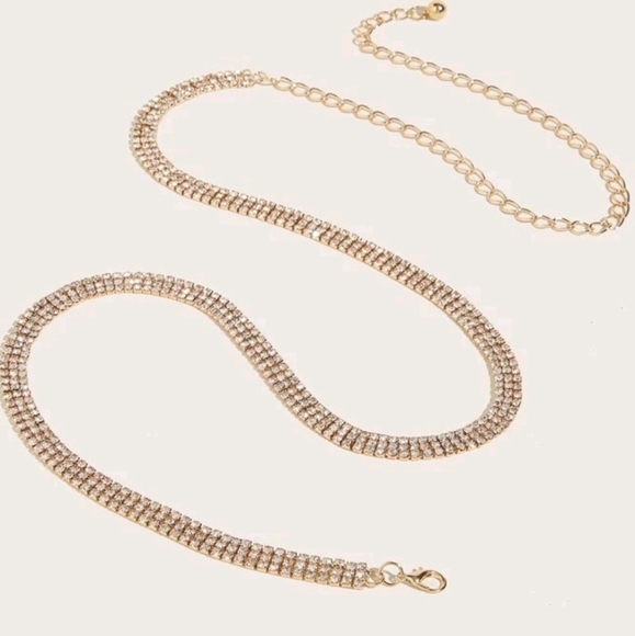 Gold Rhinestone chain bridal wedding waist statement clasp dress belt - Picture 12 of 13